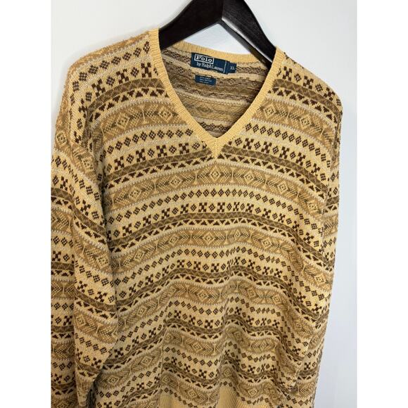 Polo Ralph Lauren Vintage 90’s Men’s Fair Isle Linen Silk Cotton Sweater Sz XL - Picture 7 of 13